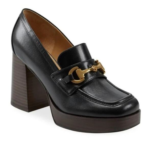 9.5 Marc Fisher LTD Machi 85MM Leather Block Heel Loafers Black Chic Witchy Y2k